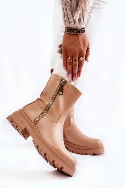 Botki Zimowe Damskie|Brązowe I Beżowe Botki><noscript><img width=