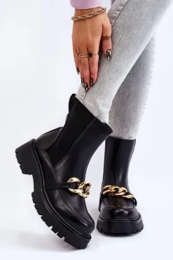 Boto Damskie Ocieplane Botki Z Ozdobą Na Przodzie Czarne Tilda