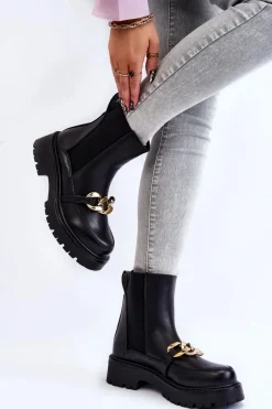 Boto Damskie Ocieplane Botki Z Ozdobą Na Przodzie Czarne Tilda