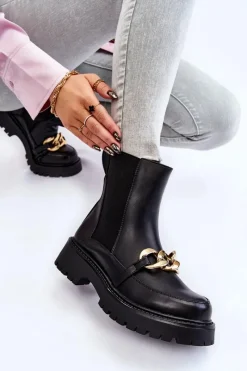 Boto Damskie Ocieplane Botki Z Ozdobą Na Przodzie Czarne Tilda