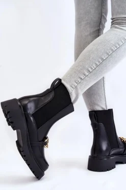 Boto Damskie Ocieplane Botki Z Ozdobą Na Przodzie Czarne Tilda