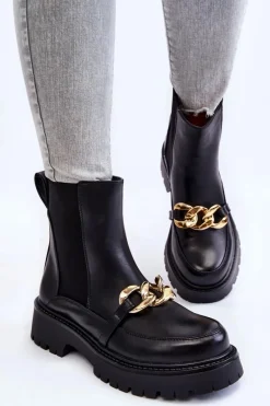 Boto Damskie Ocieplane Botki Z Ozdobą Na Przodzie Czarne Tilda