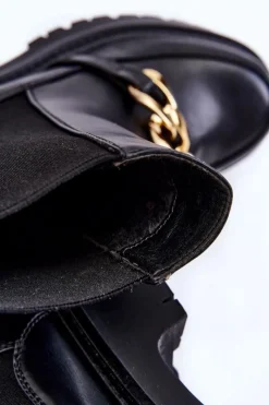 Boto Damskie Ocieplane Botki Z Ozdobą Na Przodzie Czarne Tilda