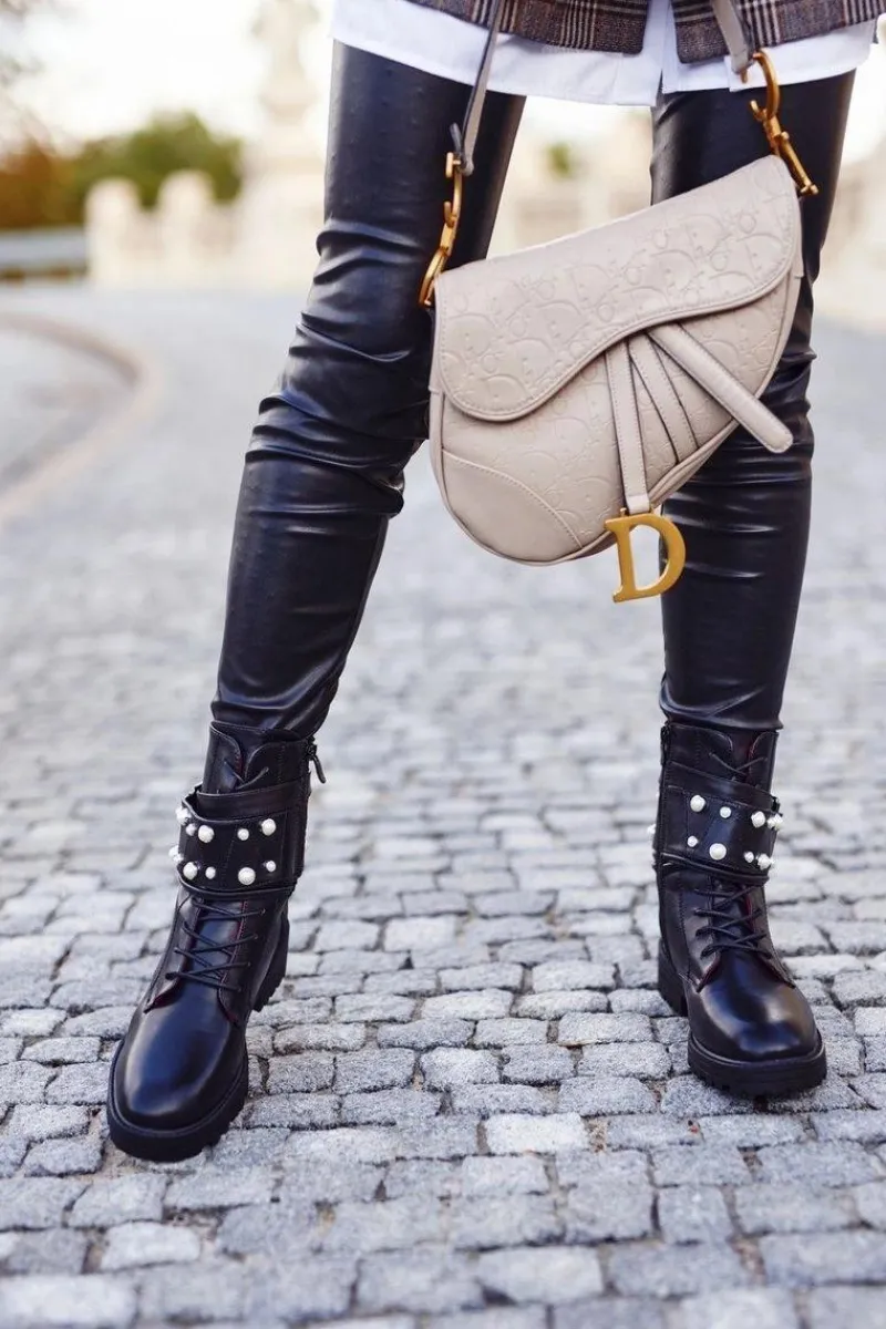 Online Boto Damskie Ocieplane Botki z Perełkami Czarne Mishigan