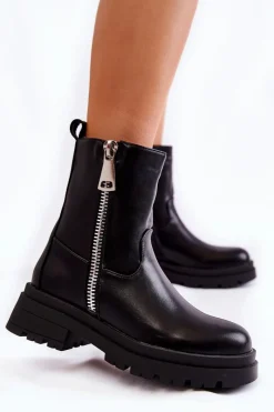 Czarne Botki|Botki Zimowe Damskie>Boto Damskie Ocieplane Botki Z Suwakami Czarne Jette