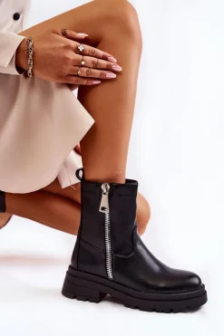 Czarne Botki|Botki Zimowe Damskie><noscript><img width=