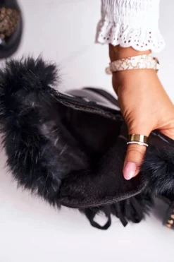 Clearance Boto Damskie Ocieplane Botki Z Dżetami I Futerkiem Lakierowane Glam