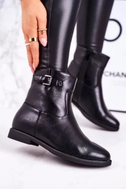 New Damskie Ocieplane Botki Z Klamrą Czarne Halfway Damskie Czarne Botki|Botki Zimowe Damskie