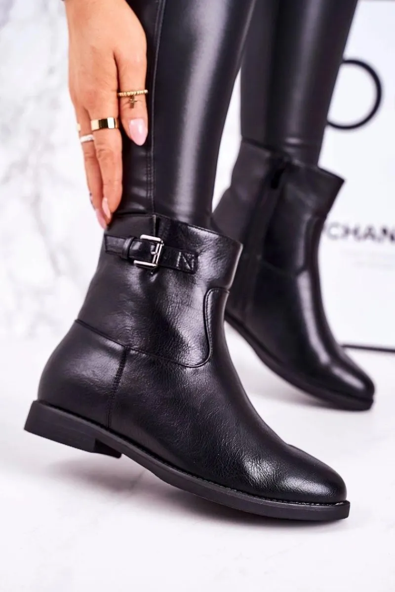 New Damskie Ocieplane Botki Z Klamrą Czarne Halfway Damskie Czarne Botki|Botki Zimowe Damskie