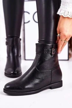 New Damskie Ocieplane Botki Z Klamrą Czarne Halfway Damskie Czarne Botki|Botki Zimowe Damskie