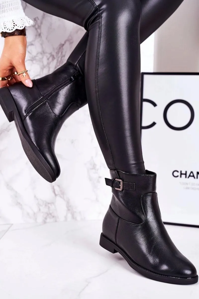 New Damskie Ocieplane Botki Z Klamrą Czarne Halfway Damskie Czarne Botki|Botki Zimowe Damskie