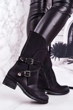 Hot Boto Damskie Ocieplane Botki Z Klamrami Czarne Cassidy