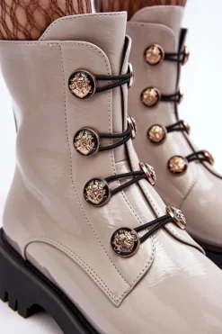 Clearance Damskie buty S.Barski Damskie Ocieplane Botki Z Ozdobnymi Guzikami D&A MR870-51 Jasnobeżowe Beżowy