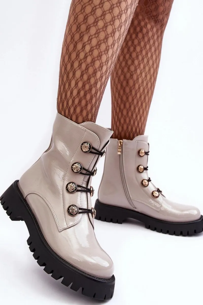 Clearance Damskie buty S.Barski Damskie Ocieplane Botki Z Ozdobnymi Guzikami D&A MR870-51 Jasnobeżowe Beżowy