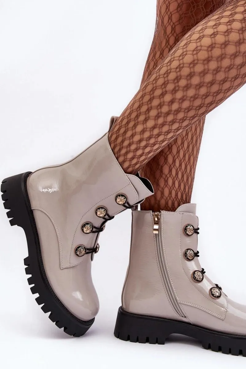 Clearance Damskie buty S.Barski Damskie Ocieplane Botki Z Ozdobnymi Guzikami D&A MR870-51 Jasnobeżowe Beżowy