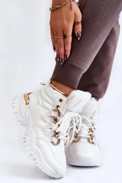 Sneakersy Damskie|Damskie Trapery>Boto Damskie Ocieplane Buty Sportowe Trapery Sznurowane Białe Bastini