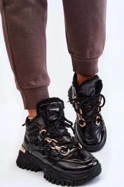 Discount Boto Damskie Ocieplane Buty Sportowe Trapery Sznurowane Czarne Bastini