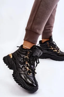Discount Boto Damskie Ocieplane Buty Sportowe Trapery Sznurowane Czarne Bastini