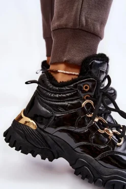 Discount Boto Damskie Ocieplane Buty Sportowe Trapery Sznurowane Czarne Bastini