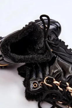 Discount Boto Damskie Ocieplane Buty Sportowe Trapery Sznurowane Czarne Bastini