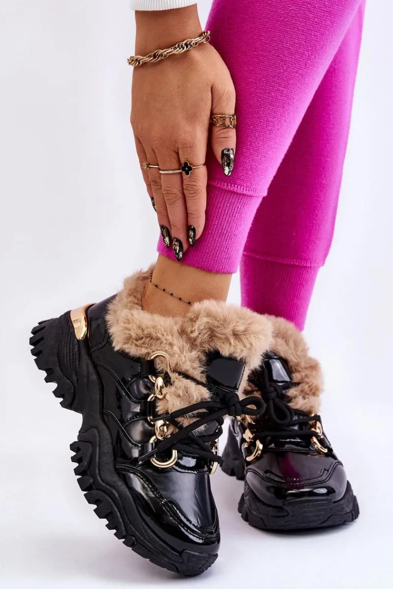 Sale Damskie Ocieplane Buty Sportowe Sznurowane Czarne Kerberos Damskie Sneakersy Damskie|Botki Sznurowane