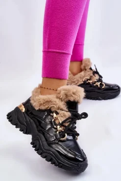 Sale Damskie Ocieplane Buty Sportowe Sznurowane Czarne Kerberos Damskie Sneakersy Damskie|Botki Sznurowane