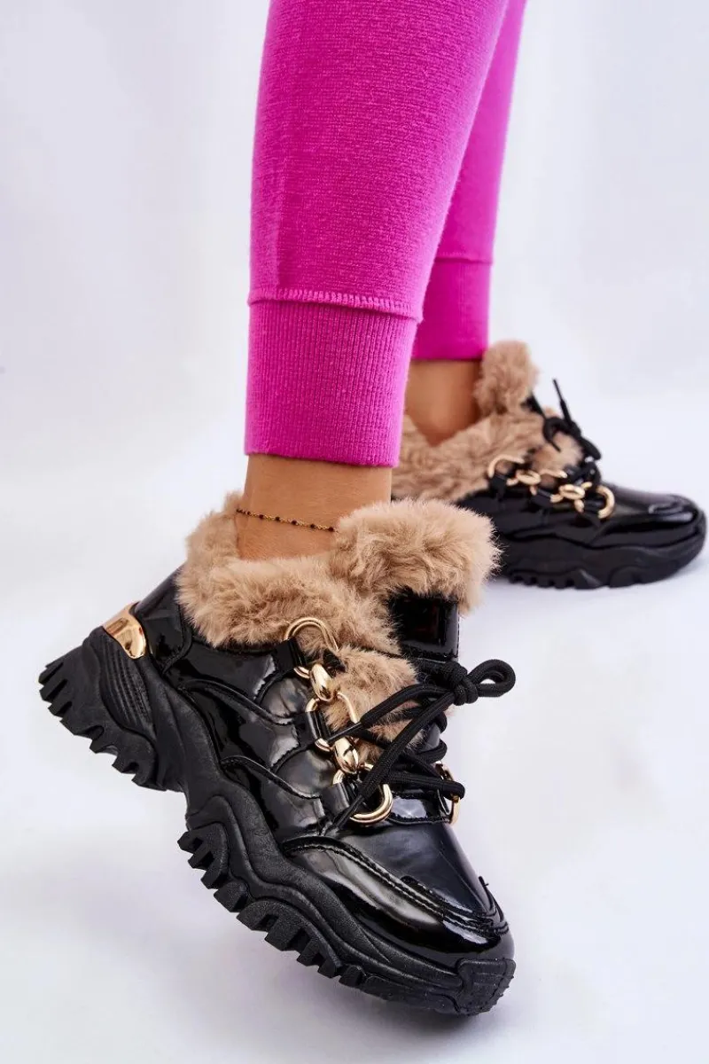 Sale Damskie Ocieplane Buty Sportowe Sznurowane Czarne Kerberos Damskie Sneakersy Damskie|Botki Sznurowane