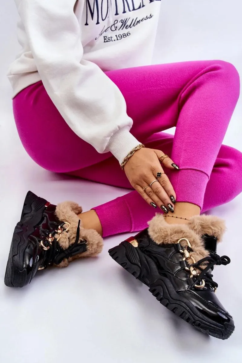 Sale Damskie Ocieplane Buty Sportowe Sznurowane Czarne Kerberos Damskie Sneakersy Damskie|Botki Sznurowane