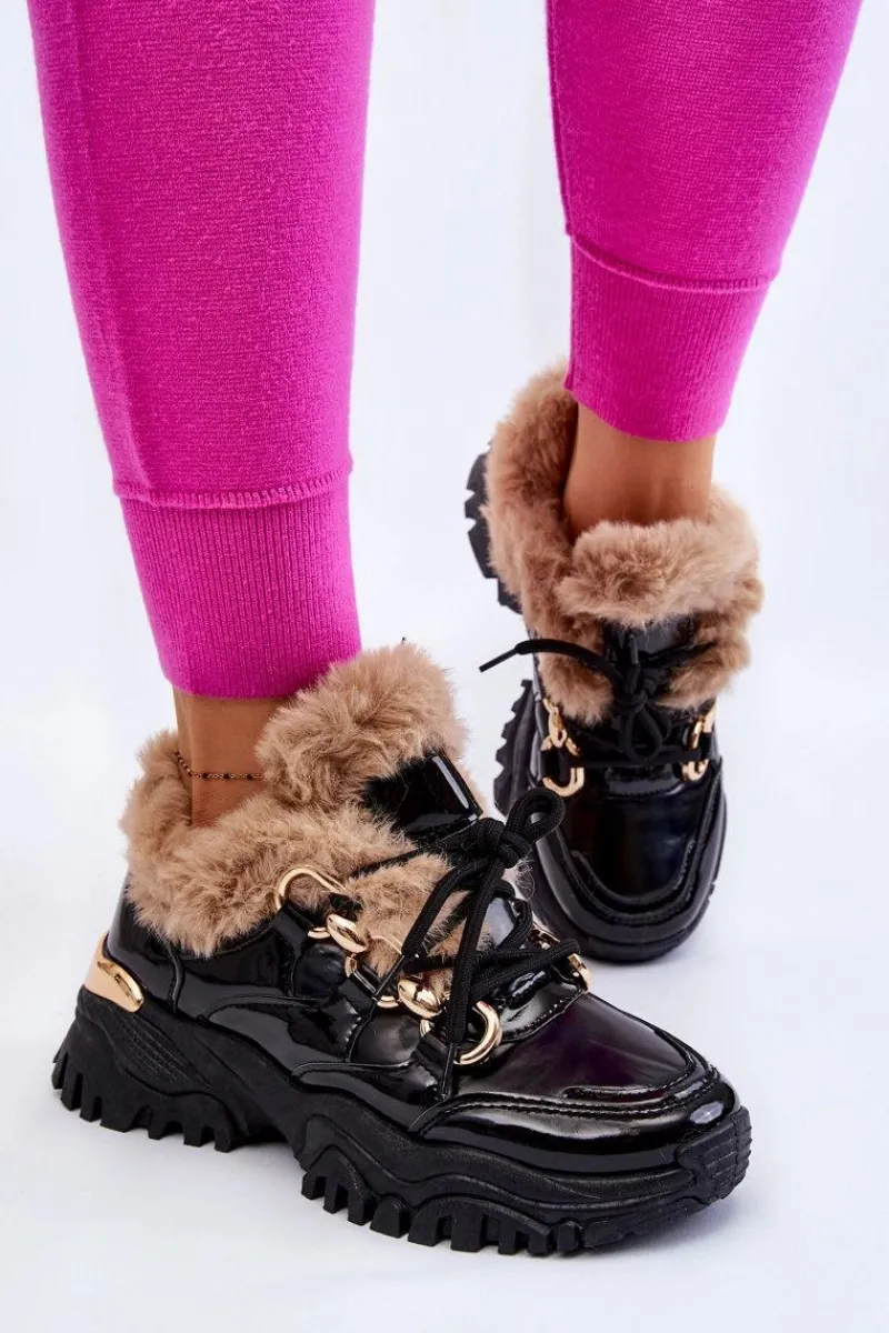 Sale Damskie Ocieplane Buty Sportowe Sznurowane Czarne Kerberos Damskie Sneakersy Damskie|Botki Sznurowane