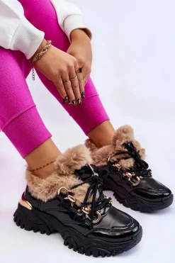 Sale Damskie Ocieplane Buty Sportowe Sznurowane Czarne Kerberos Damskie Sneakersy Damskie|Botki Sznurowane