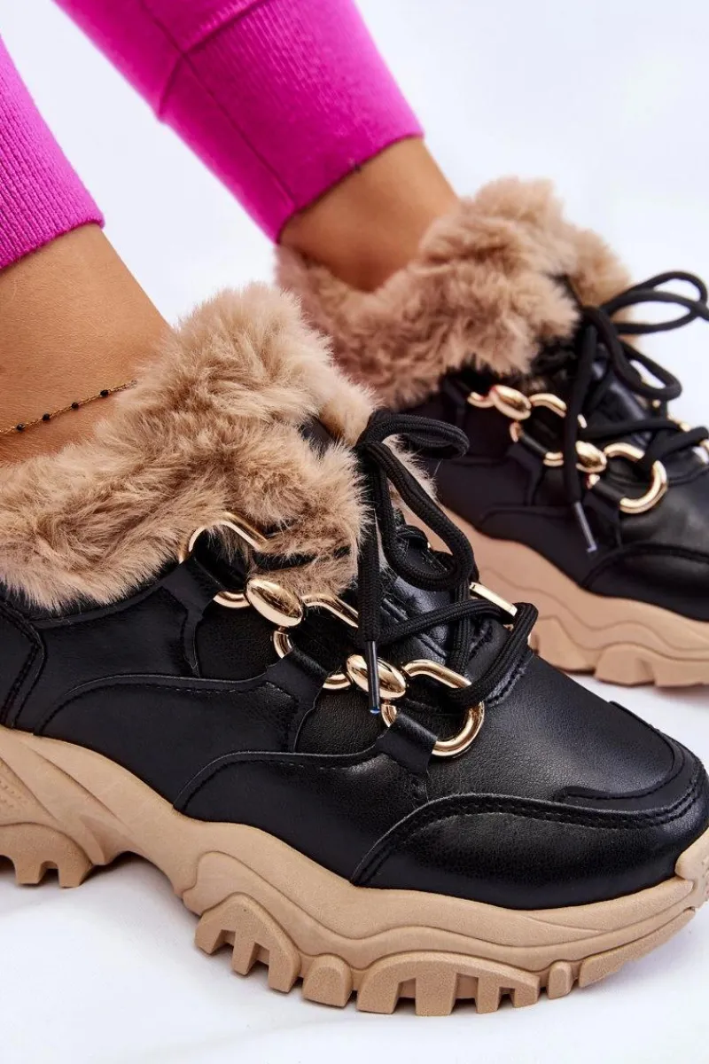 Sneakersy Damskie|Botki Sznurowane>Boto Damskie Ocieplane Buty Sportowe Sznurowane Czarno Beżowe Kerberos