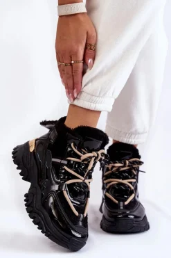 Boto Damskie Ocieplane Buty Sportowe Trapery Czarne Edora