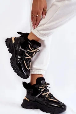 Boto Damskie Ocieplane Buty Sportowe Trapery Czarne Edora