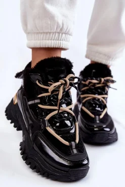 Boto Damskie Ocieplane Buty Sportowe Trapery Czarne Edora