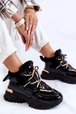 Boto Damskie Ocieplane Buty Sportowe Trapery Czarne Edora