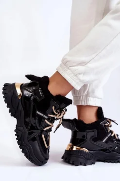 Boto Damskie Ocieplane Buty Sportowe Trapery Czarne Edora