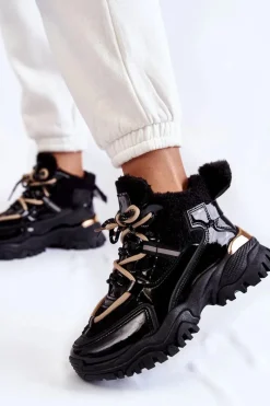 Boto Damskie Ocieplane Buty Sportowe Trapery Czarne Edora