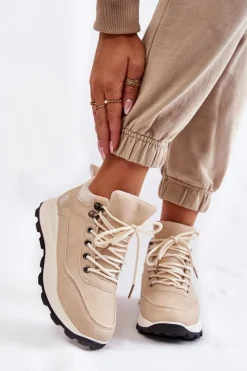 Hot Damskie Ocieplane Buty Trekkingowe Trapery Jasnobeżowe Otto Damskie Trekkingowe Damskie|Damskie Trapery