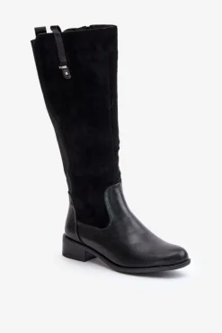 Best Boto Damskie Ocieplane Kozaki Przed Kolano Na Zamek Czarne Ivasira Czarny