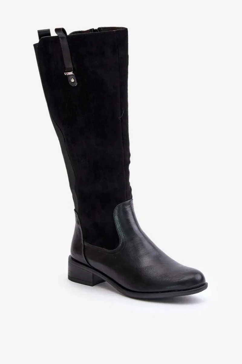 Best Boto Damskie Ocieplane Kozaki Przed Kolano Na Zamek Czarne Ivasira Czarny