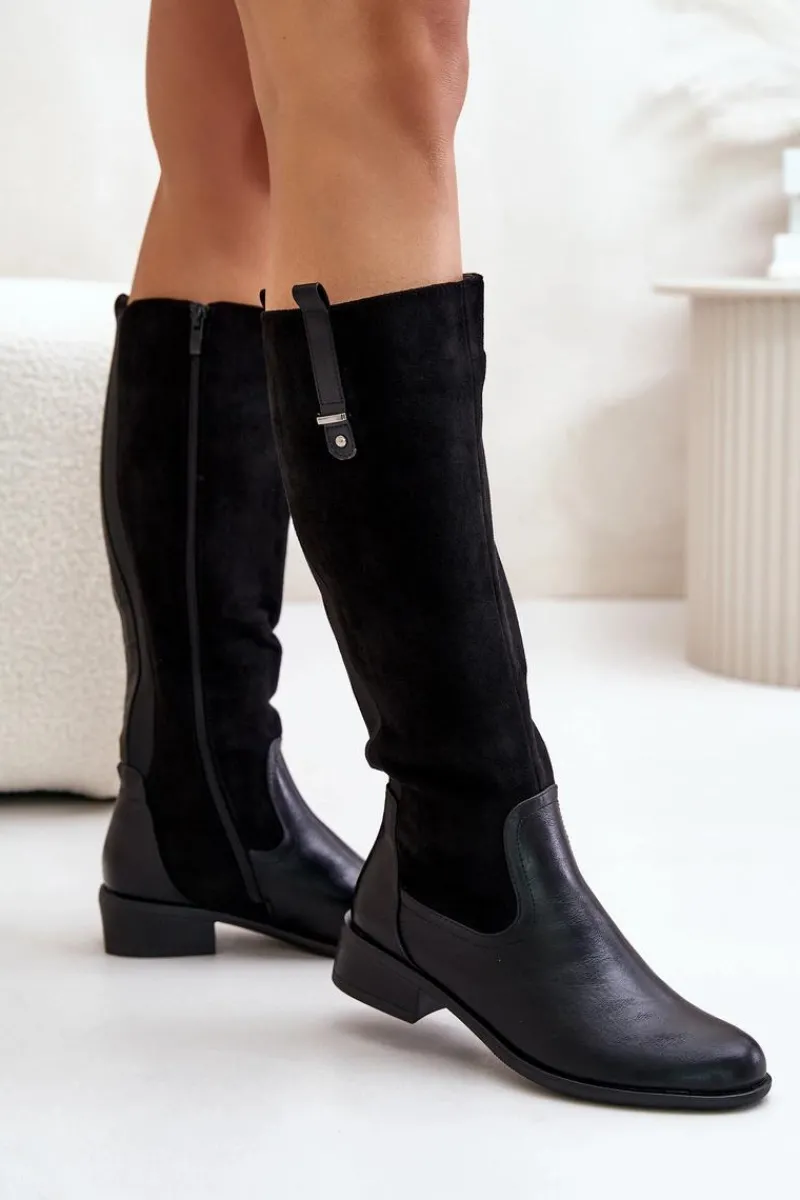 Best Boto Damskie Ocieplane Kozaki Przed Kolano Na Zamek Czarne Ivasira Czarny