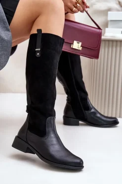 Best Boto Damskie Ocieplane Kozaki Przed Kolano Na Zamek Czarne Ivasira Czarny