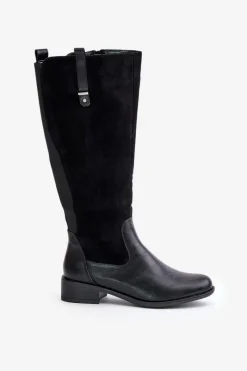 Best Boto Damskie Ocieplane Kozaki Przed Kolano Na Zamek Czarne Ivasira Czarny