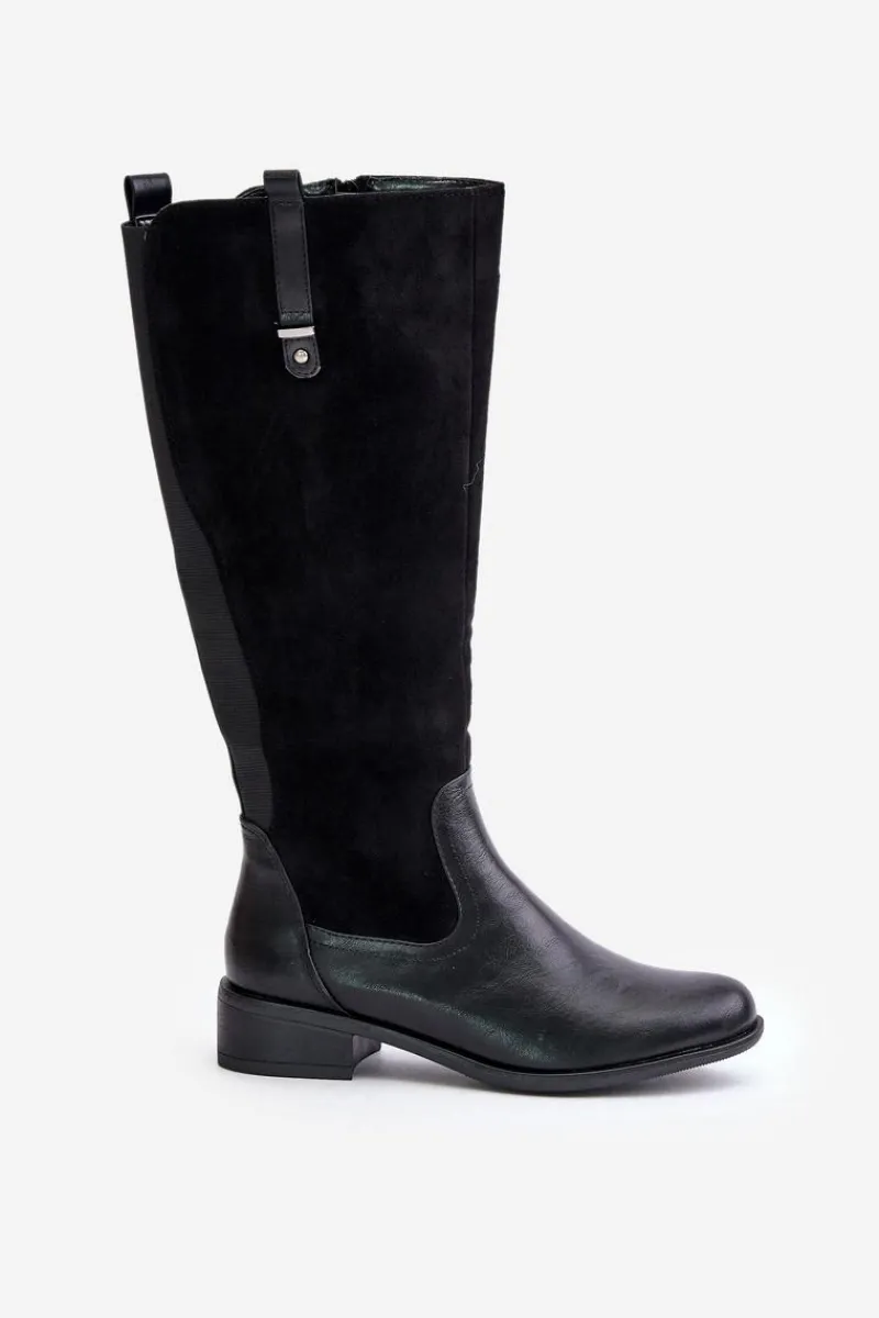 Best Boto Damskie Ocieplane Kozaki Przed Kolano Na Zamek Czarne Ivasira Czarny