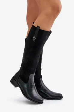 Best Boto Damskie Ocieplane Kozaki Przed Kolano Na Zamek Czarne Ivasira Czarny