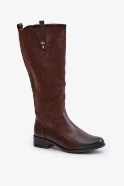 Outlet Damskie Ocieplane Kozaki Przed Kolano Na Zamek Brązowe Ivasira Damskie Kozaki Płaskie|Kozaki Przed Kolano