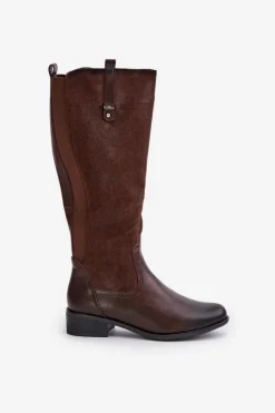 Outlet Damskie Ocieplane Kozaki Przed Kolano Na Zamek Brązowe Ivasira Damskie Kozaki Płaskie|Kozaki Przed Kolano