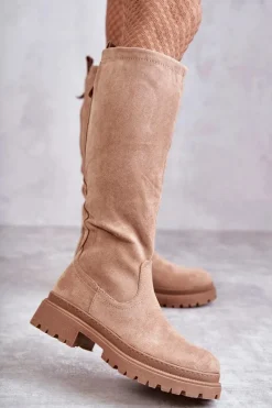 Kozaki Płaskie|Kozaki Przed Kolano>Evento Damskie Ocieplane Kozaki Do Kolana Beżowe Helma