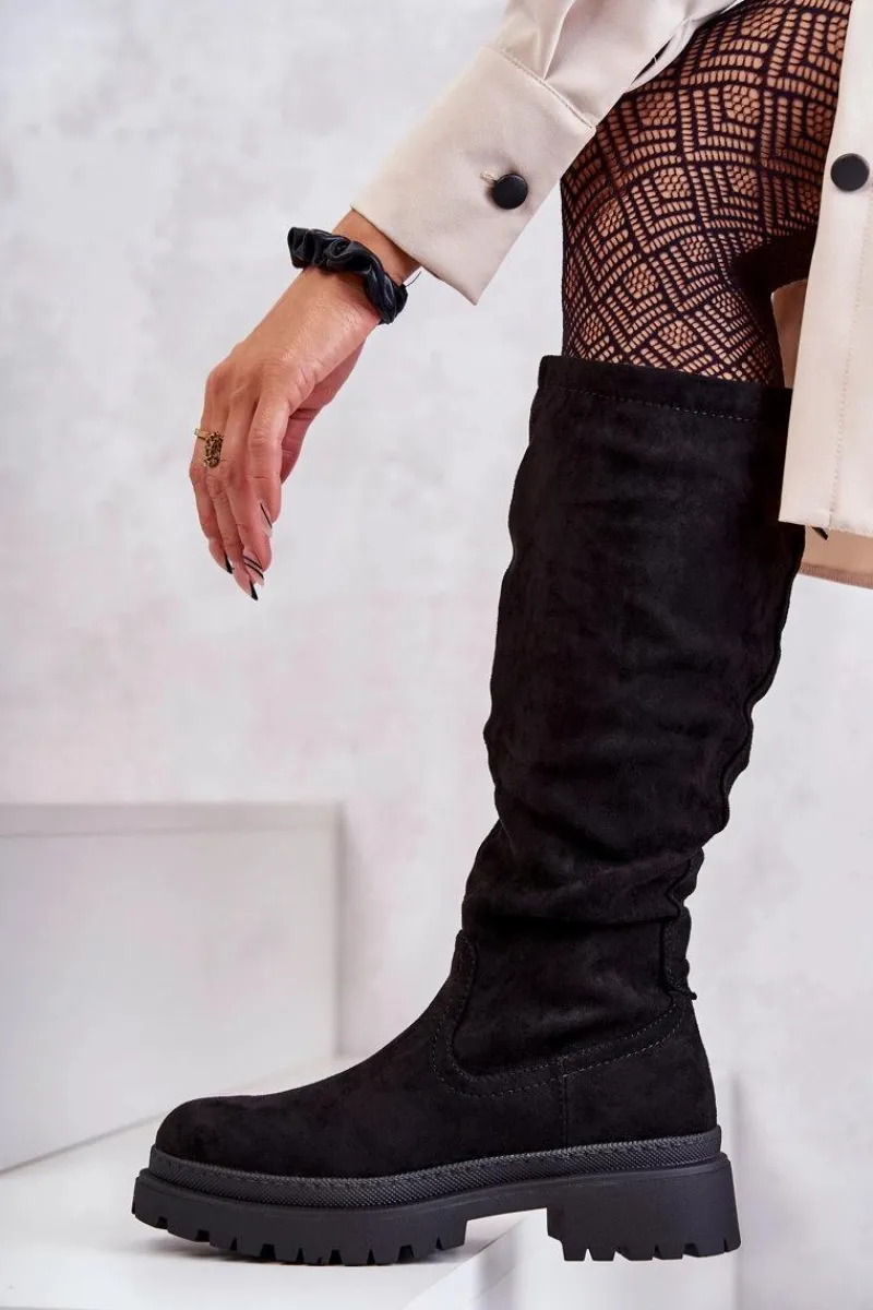 Online Damskie Ocieplane Kozaki Do Kolana Czarne Helma Damskie Kozaki Płaskie|Kozaki Przed Kolano