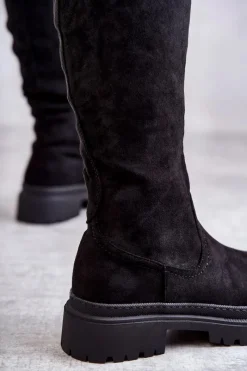 Online Damskie Ocieplane Kozaki Do Kolana Czarne Helma Damskie Kozaki Płaskie|Kozaki Przed Kolano